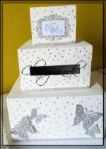 Кутия за пари и пожелания за сватба и бал с белгийски кристали и пеперуди на три реда модел De Lux Silver